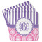Pink & Purple Damask Paper Coasters - Front/Main