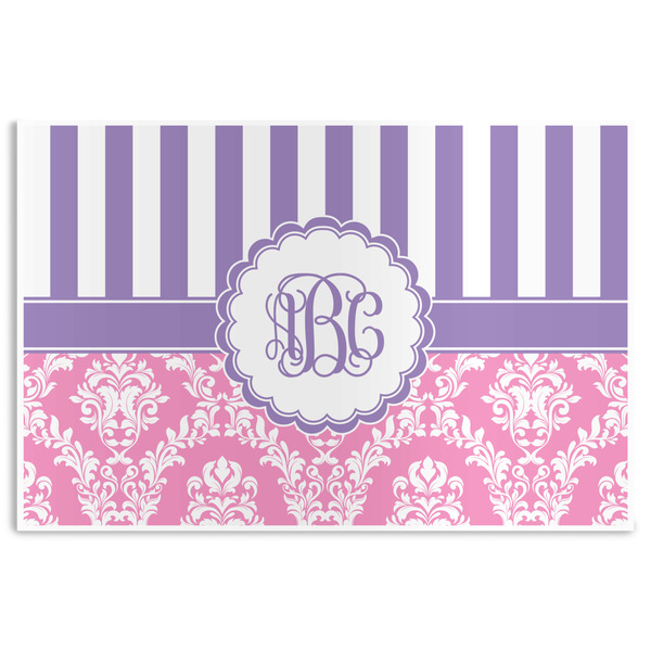 Custom Pink & Purple Damask Disposable Paper Placemats (Personalized)