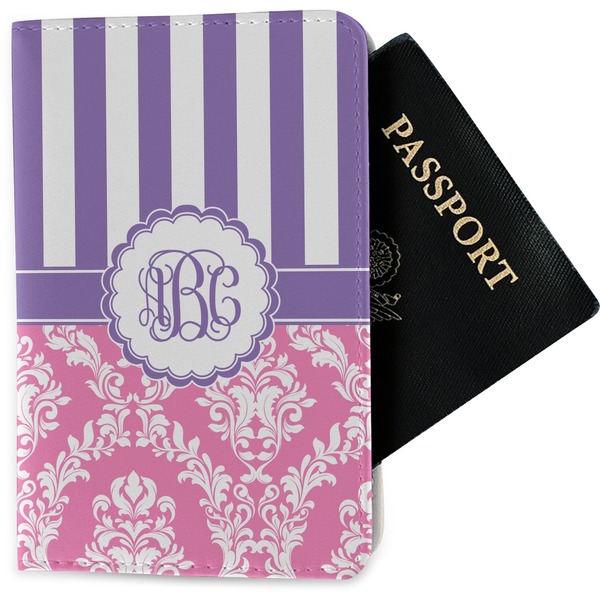 Custom Pink & Purple Damask Passport Holder - Fabric (Personalized)