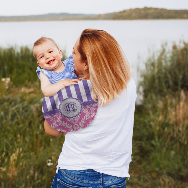 Pink & Purple Damask Peanut Shaped Burp - Lifestyle