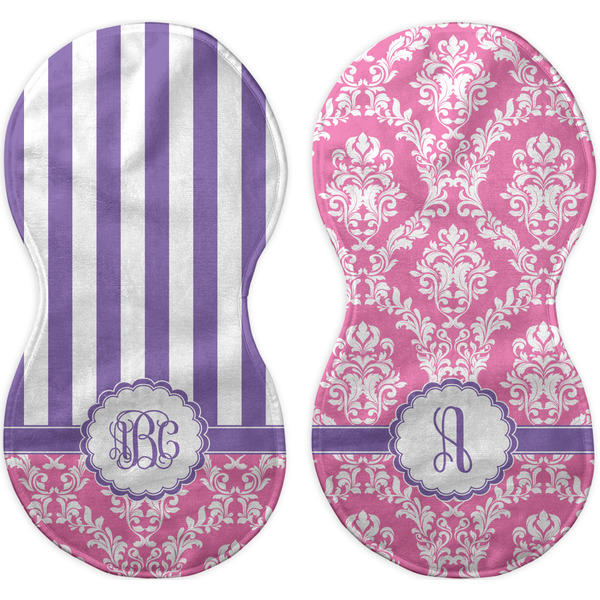 Pink & Purple Damask Peanut Shaped Burps - Approval