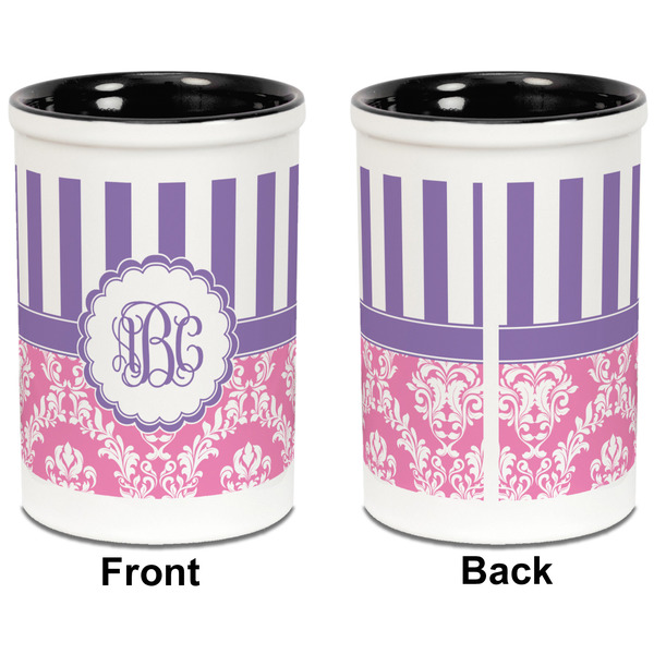 Pink & Purple Damask Pencil Holder - Black - approval