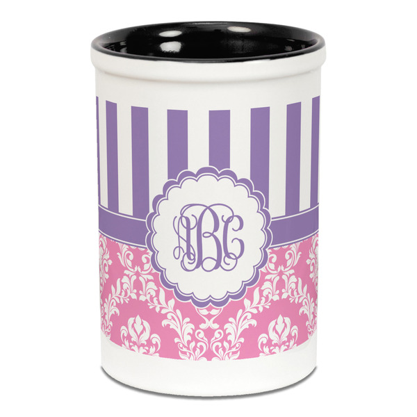 Pink & Purple Damask Pencil Holder - Black