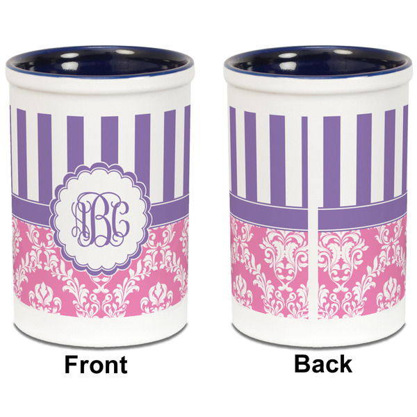 Pink & Purple Damask Pencil Holder - Blue - approval