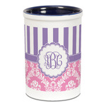 Pink & Purple Damask Ceramic Pencil Holders - Blue