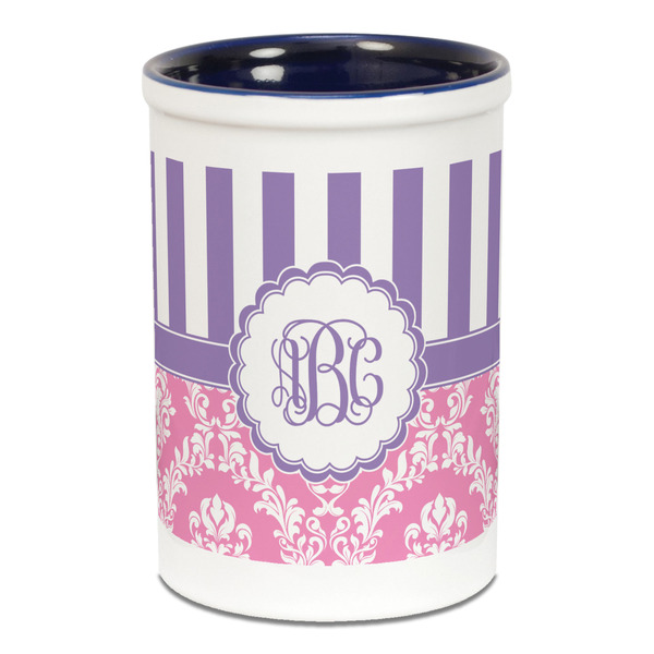 Pink & Purple Damask Pencil Holder - Blue