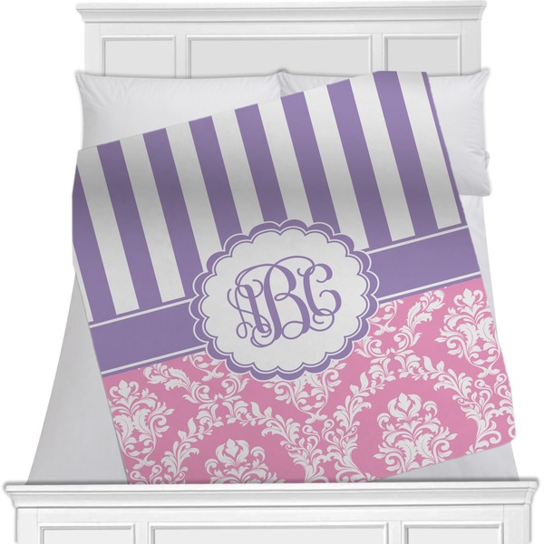 Custom Pink & Purple Damask Minky Blanket - Toddler / Throw - 60"x50" - Double Sided (Personalized)