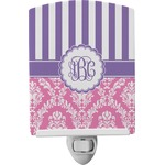 Pink & Purple Damask Ceramic Night Light (Personalized)