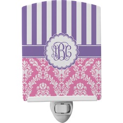 Pink & Purple Damask Ceramic Night Light (Personalized)