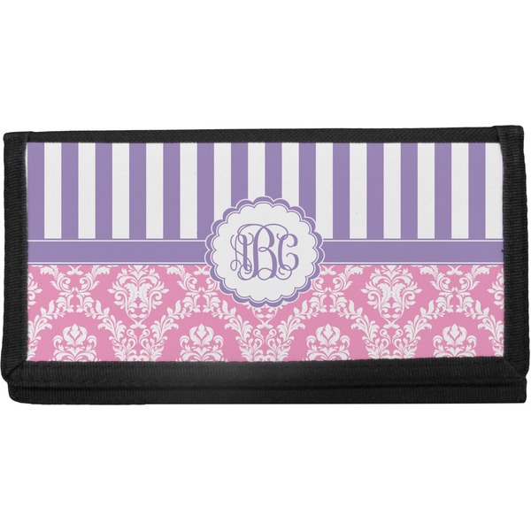 Custom Pink & Purple Damask Canvas Checkbook Cover (Personalized)