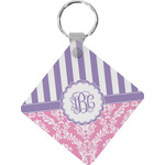 Pink & Purple Damask Diamond Plastic Keychain w/ Monogram