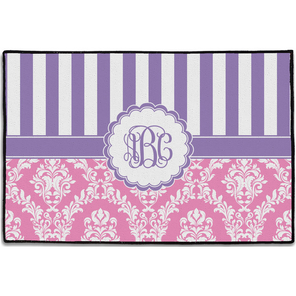 Custom Pink & Purple Damask Door Mat - 36"x24" (Personalized)