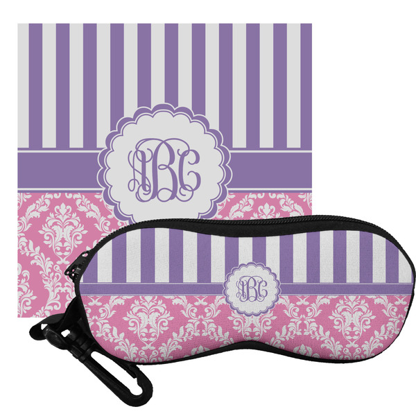 Custom Pink & Purple Damask Eyeglass Case & Cloth (Personalized)
