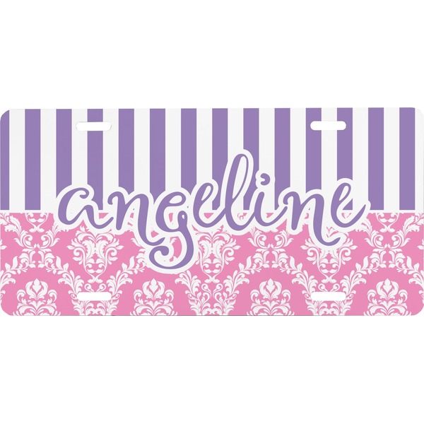 Custom Pink & Purple Damask Front License Plate (Personalized)