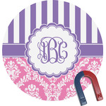Pink & Purple Damask Round Fridge Magnet (Personalized)