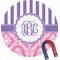 Pink & Purple Damask Round Fridge Magnet (Personalized)