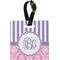 Pink & Purple Damask Plastic Luggage Tag - Square w/ Monogram