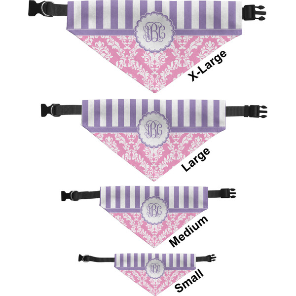 Pink & Purple Damask Pet Bandana Sizes
