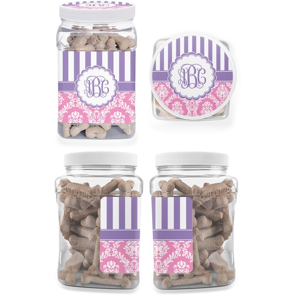 Pink & Purple Damask Pet Treat Jar - Multiple Angles