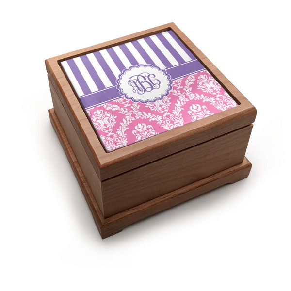 Custom Pink & Purple Damask Pet Urn w/ Monogram