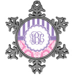 Pink & Purple Damask Vintage Snowflake Ornament (Personalized)