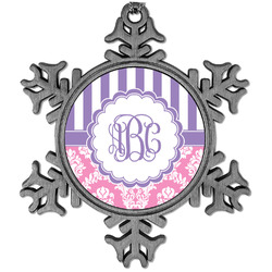 Pink & Purple Damask Vintage Snowflake Ornament (Personalized)