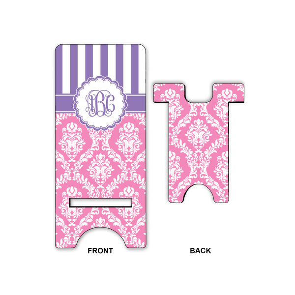 Pink & Purple Damask Phone Stand - Front & Back