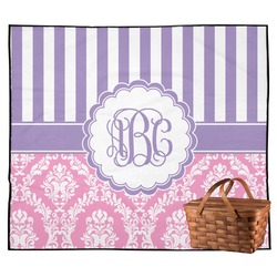 Pink & Purple Damask Outdoor Picnic Blanket (Personalized)