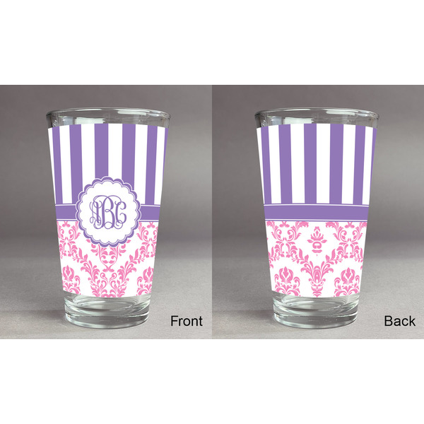 Pink & Purple Damask Pint Glass - Full Fill w Transparency - Approval