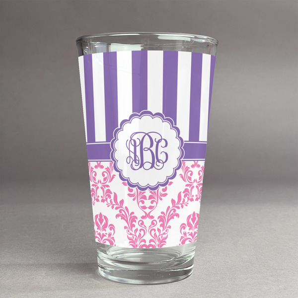 Custom Pink & Purple Damask Pint Glass - Full Print (Personalized)