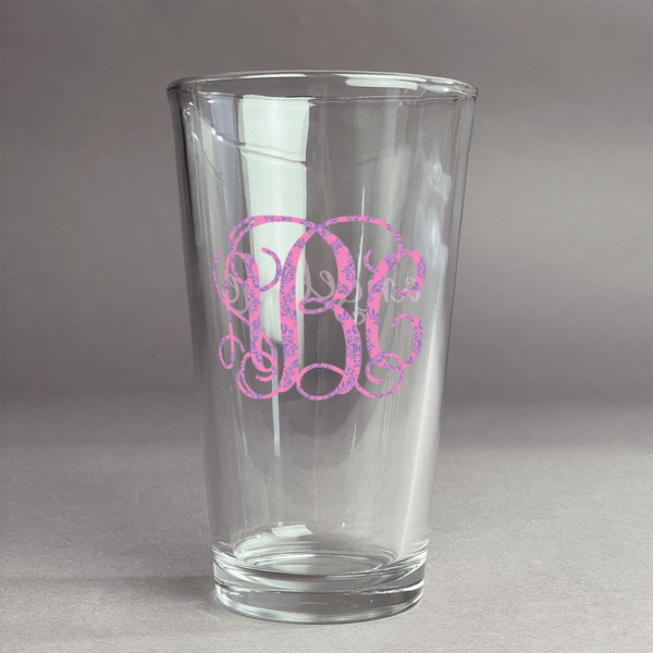 Custom Pink & Purple Damask Pint Glass - Full Color Logo (Personalized)
