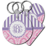 Pink & Purple Damask Plastic Keychain (Personalized)