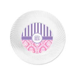 Pink & Purple Damask Plastic Party Appetizer & Dessert Plates - 6" (Personalized)