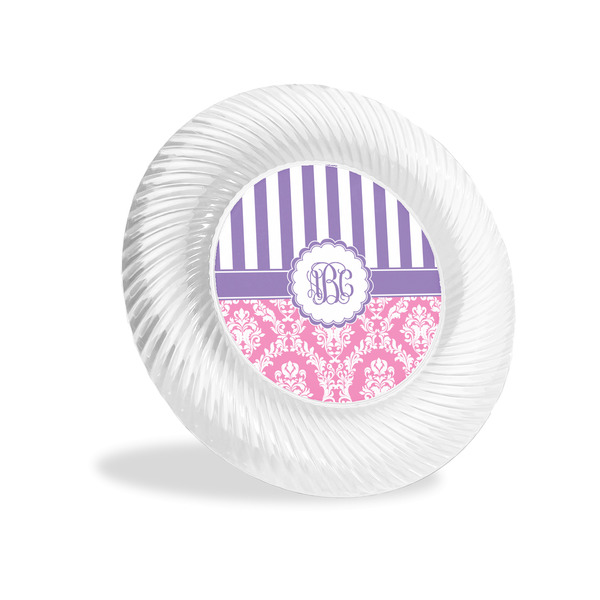 Custom Pink & Purple Damask Plastic Party Appetizer & Dessert Plates - 6" (Personalized)
