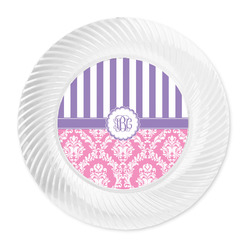 Pink & Purple Damask Plastic Party Dinner Plates - 10" (Personalized)