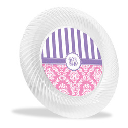 Pink & Purple Damask Plastic Party Dinner Plates - 10" (Personalized)