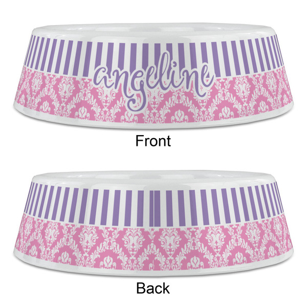 Pink & Purple Damask Plastic Pet Bowls - Large - APPROVAL