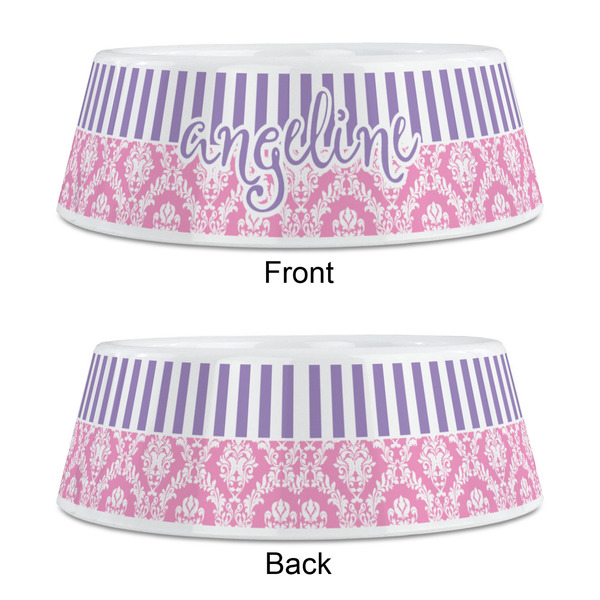 Pink & Purple Damask Plastic Pet Bowls - Medium - APPROVAL