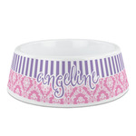 Pink & Purple Damask Plastic Dog Bowl - Medium (Personalized)