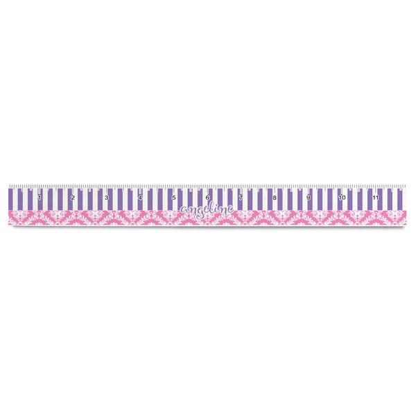 Pink & Purple Damask Plastic Ruler - 12" - FRONT