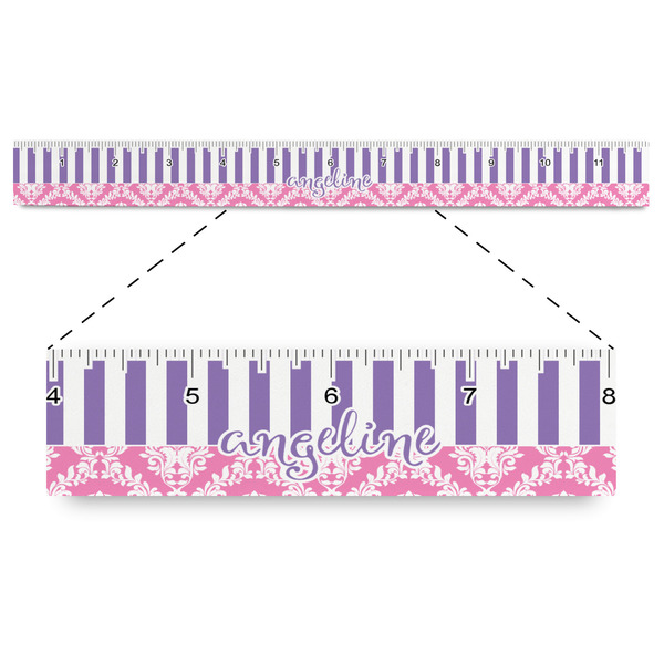 Custom Pink & Purple Damask Plastic Ruler - 12" (Personalized)