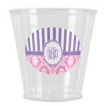 Pink & Purple Damask Plastic Shot Glass (Personalized)