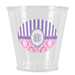 Pink & Purple Damask Plastic Shot Glass (Personalized)