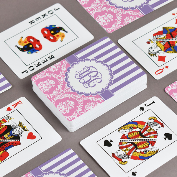 Pink & Purple Damask Playing Cards - Front & Back View