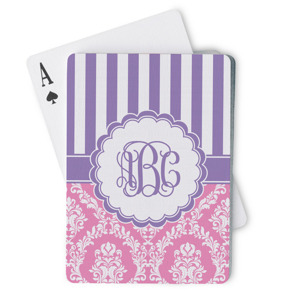 Custom Pink & Purple Damask Playing Cards (Personalized)