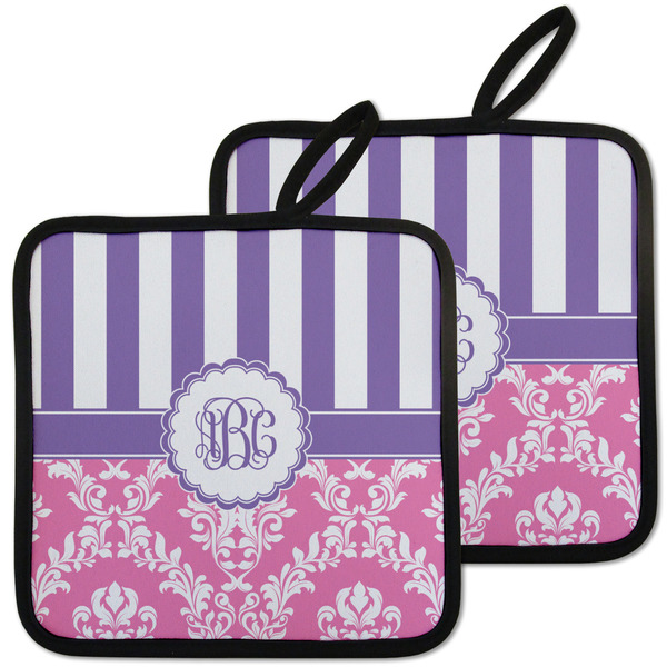 Pink & Purple Damask Pot Holders - Set of 2 MAIN