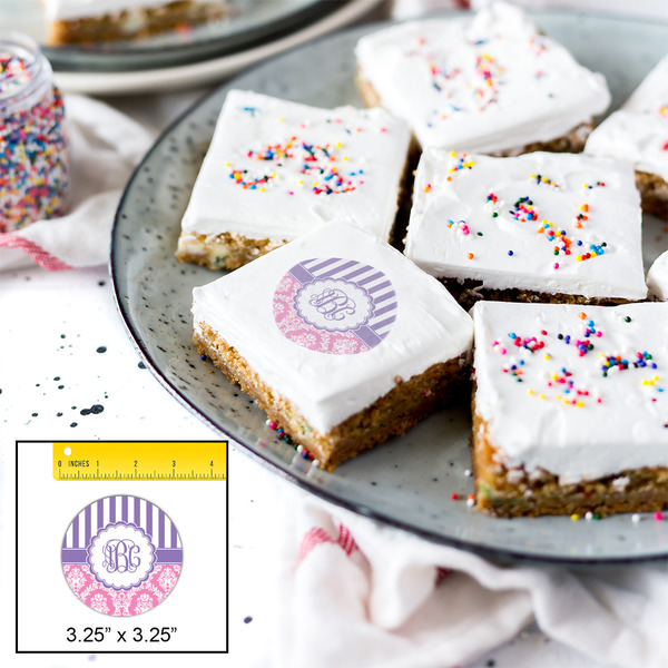 Pink & Purple Damask Printed Icing Circle - Large - In Context