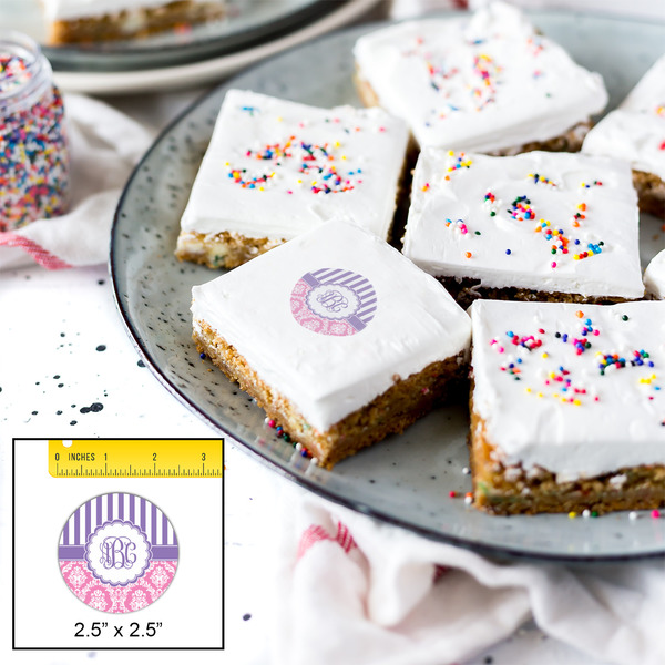 Pink & Purple Damask Printed Icing Circle - Medium - In Context