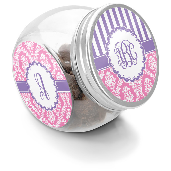 Custom Pink & Purple Damask Puppy Treat Jar (Personalized)