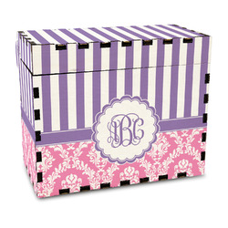 Pink & Purple Damask Wood Recipe Box - Full Color Print (Personalized)